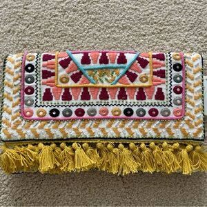 Colorful Embroidered Clutch with Tassels